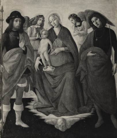 Anonimo — Ciampanti Michele di Michele - sec. XV/ XVI - Madonna con Bambino in trono tra san Rocco, san Sebastiano e angeli — insieme